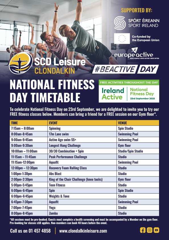 SCDLC National Fitness Day Timetable 2025